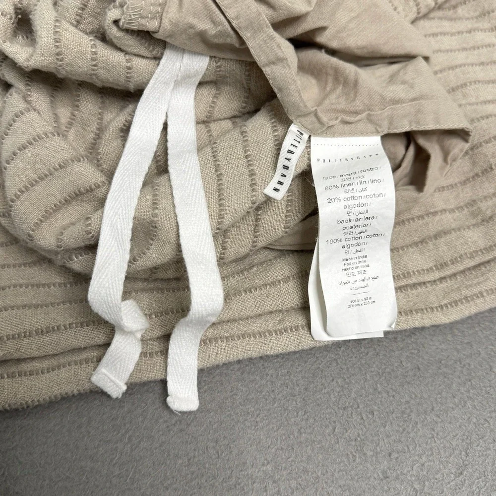 Pottery Barn Duvet Cover King Tan Linen Cotton Striped Textured Bedding 108x92